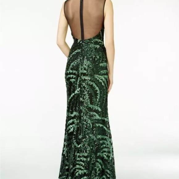 NWT / NEW Calvin Klein Sequin Illusion-Yoke Formal Gown Black Green SZ 2 - Picture 2 of 12